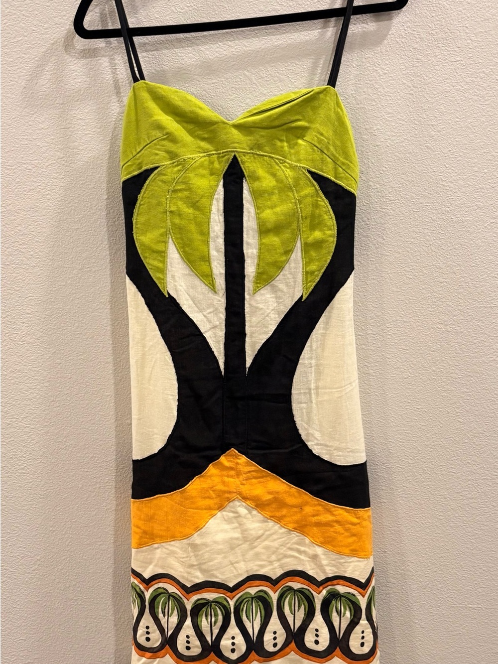 FARM Rio Green Black White Orange Maxi Sundress Dress